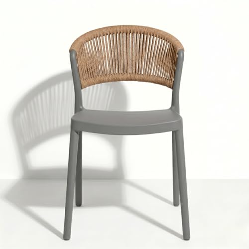 MARCOLO Chair Without Arms, Outdoor Plastic Dining Chair, Weather & UV Resistant Patio Chair for Balcony, Garden, Kitchen & Indoor Outdoor Use, Modern Rope-Style Design, 41x53.5x82cm (Grey)