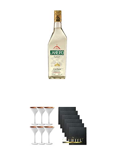 Janeiro Cachaca 0,7 Liter + Stölzle Cocktail-und Martiniglas Olympic Serie 6 Gläser - 1408825 + Schiefer Glasuntersetzer…