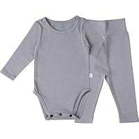 AVAUMA Baby Boys Girls Solid Modal Bodysuits Set Kids Pajamas Long Sleeve Cotton (J-Gray Small/3-6Months)