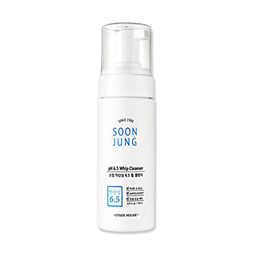 ETUDE HOUSE SoonJung pH 6.5 Whip Cleanser 5.1 fl. oz. (150ml) - Hypoallergenic Soft Bubble Type Hydrating Facial Cleanser for Sensitive Skin, Panthenol and Madecassoside Heals Damaged & Irritated Skin