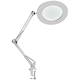 YOUKOYI LED Magnifying Lamp Metal Swing Arm Magnifier Lamp - Stepless Dimming, 3 Color Modes, 5X Magnification, 4.1