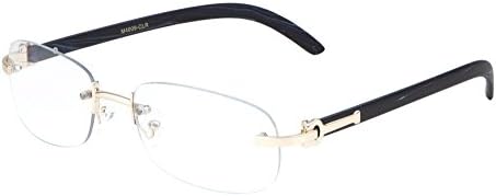 Gift Depot TM Rimless Oval Dean Slim Dapper Metal & Wood Eyeglasses / Clear Lens Sunglasses - Frames Euro (Rose Gold & Black Wood)