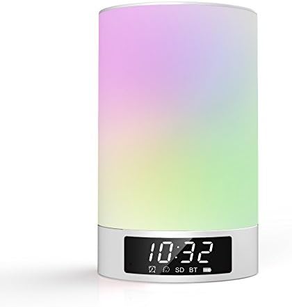 LED Bedside Lamp Speaker, Airecho 4000mAh Touch Sensitive 4 Brightness Control Rotation of Colors Bedroom Bedside Table Lamp Night Light for Phones- L5 Silver