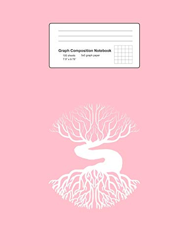 Graph Composition Notebook: Math, Physics, Science Exercise Book - Old Tree Bonsai Retro Traditional Japanese Art Zen Gift - Pink 5x5 Graph Paper - ... Teens, Boys, Girls - 7.5"x9.75" 100 pages