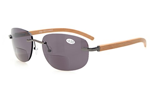 Eyekepper Rimless Bifocal Sunreaders For Men And Women In Wood Temple And Spring Hinges Gunmetal/Grey Lens +3.0