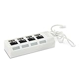 Perfect Life Ideas USB Hub - Multiple USB Port Splitter Outlet Multiplier - Add 4 USB 2.0 Multi Ports to Any Mac PC Laptop Computer - Built-In Individual Power Switches with Power Indicator Lights