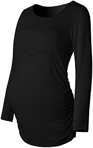 BhomeMaternity Shirt Long Sleeve Basic Top Ruch Sides Bodycon Tshirt for Pregnant Women