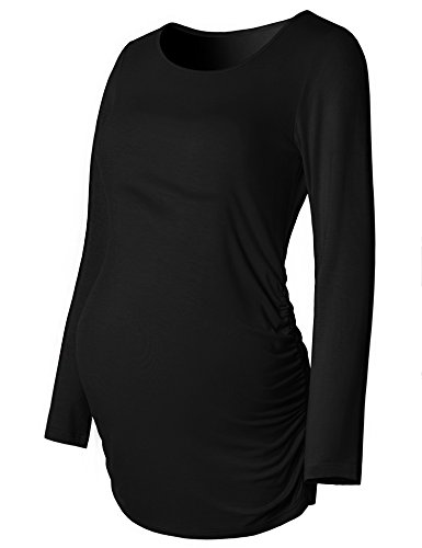 BhomeMaternity Shirt Long Sleeve Basic Top Ruch Sides Bodycon Tshirt for Pregnant Women