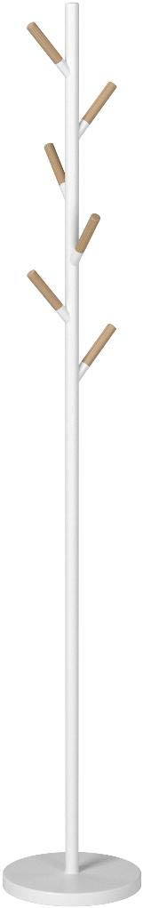 Yamazaki Home Freestanding Coat Hanger Rack with Wooden Hooks, Space Saving Steel One Size White