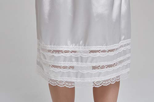 Women's Knee Length Half Slip Skirt Lingerie with Lace Trim Anti-Static Elastic Waist Plus Size Midi Underskirt