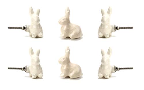 Perilla Home White Ceramic Rabbit Knob Set of 6 Vintage Kitchen Cabinet Cupboard Door Knobs Dresser Furniture Wardrobe and Drawer Pull โ image 1