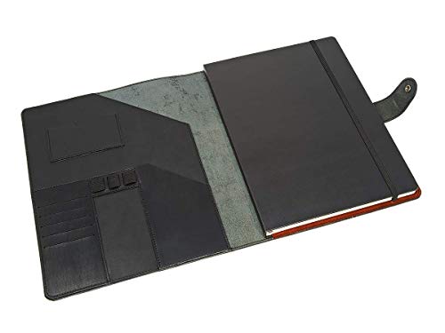 A4 PadFolio with Snap Closure, Black Leather Padfolio with Moleskine A4 Professional Journal 8 1/4x11 3/4 in, Chromexcel Horween Leather, Executive Leather Portfolio, Business Folder with Notepad - Thumbnail 3