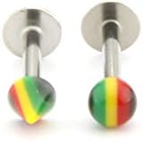 Labret Monroe Piercing - Acrylic Rasta Spike And Ball - 16G - 1.2mm - 8mm In Length