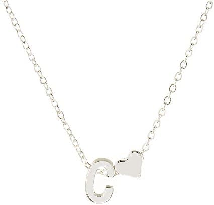 SUZN Classic Latest Style Shape Pendants Hearts Necklaces 5cm Extending Ajutable Length Necklace Letter Jewelry(Silver-C)