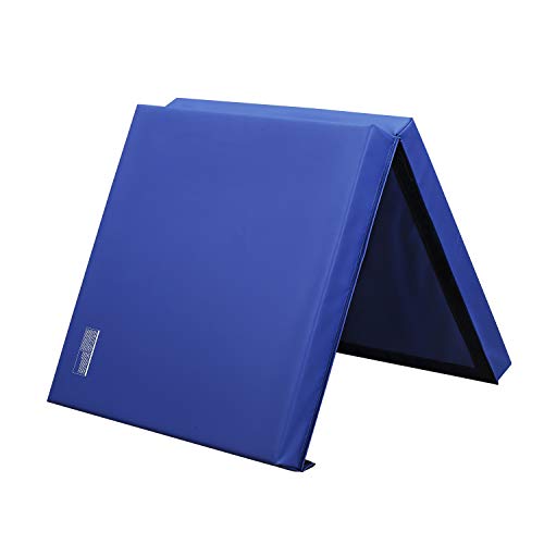 ZENOVA Thick Cushion Gymnastics Mat 3'x6'x4'' Folding Panel Landing Mats Crash Mat for Junior Gymnast (Blue)