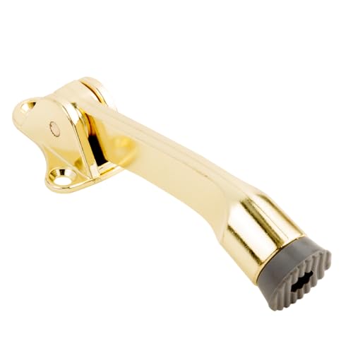 National Hardware V238 Kickdown Door Stop 4 in Brass Spring Floor Mount Wall Pr…