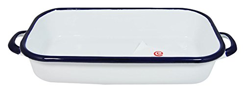 Emalia Olkusz 1907 Enameled Hand Finished Roaster, White With Dark Blue Trim, 12.6 