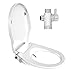 Soft close Dual Nozzles Non-Electric Bidet Round Toilet Seat in White with On/Off Solid Brass T Adapter | Eco-Friendly Water-Powered & Save Paper | Easy Installation and Slim Design