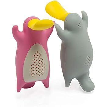 Tea Infuser Gift Set for Loose Leaf Tea, Cute Platypus Tea Strainer Pair in Lovely Gift Box, Ideal Couples Gift, Set of 2, Grey and Pink