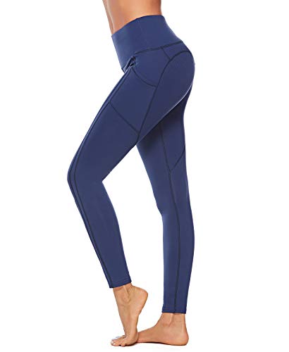 OVESPORT Women's Workout Leggings with Pockets High Waist Active Yoga Pants for Running Sports Fitness Gym (2208Dark Blue,L)