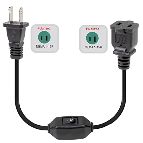 On Off Switch Extension Cord [2Feet], 2Prong Polarized Extension Cord