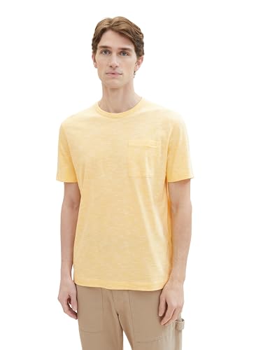 TOM TAILOR Herren Basic T-Shirt mit Brusttasche, 35206 - Sunny Yellow Finestripe, XXL