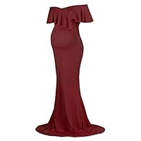 Dance Fairy Molliya Maternity Long Dress Women Ruffle Stretchy Sleeveless Maxi Dress Wine Red