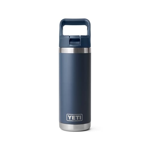 YETI Rambler 530 ml Flasche, vakuumisoliert, Edelstahl mit Strohhalmkappe, Marineblau