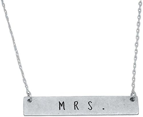 Loaded Lids Trendy Expressions Rectangle Bar Necklace, 14" + Extender (Mrs./Silvertone)