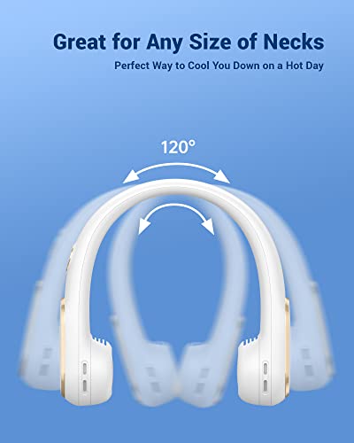 shiedine Portable Neck Fan with LED Display, 5200mAh Rechargeable Hands Free Bladeless Fan, 4 Speeds Operated Wearable Personal Fan, 2023 Exclusive Patented Design USB Powered Desk Fan