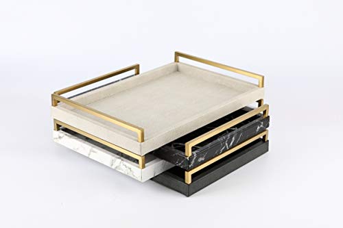 WV Decorative Tray Faux Shagreen Leather with Brushed Ti-Gold Stainless Steel Handle (Dark Grey) - Thumbnail 5