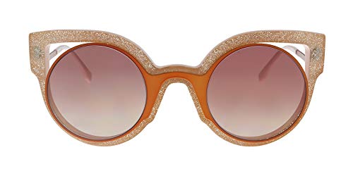 Fendi Women's Round Cutout Sunglasses, Orange Glitter Pink/Red, One Size
