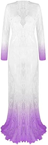 Yomoko Sexy Deep V-Neck Long Sleeve Lace Beach Dress See-through Maxi Dress (Medium, Dip Dyeing Purple1)