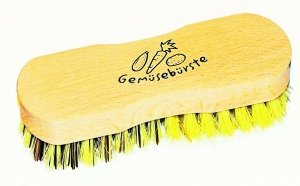 Vegetable Cleaning Brush 5-1/4 Inch Untreated Beech Wood With Natural Plant Bristles Hard and Soft Side, Nessentials