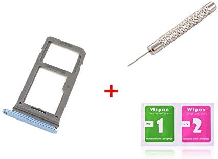 Dual Sim Card & Micro SD Holder Slot Tray Replacement for Samsung Galaxy S8 G950A G950T G950 / S8 Plus S8+ G955A G955T G955 (All Carriers)+ Remover Open Eject Pin+Wipes (Blue)