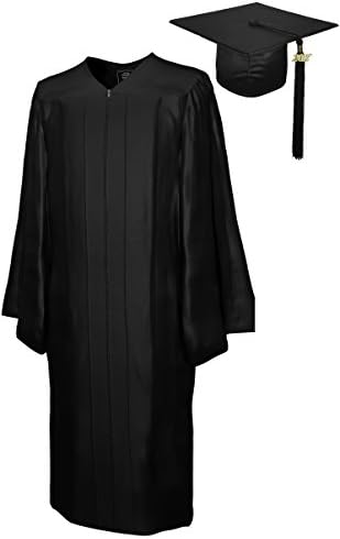 Graduation Cap and Gown &amp; Tassel 2017 (2018 optional), black, Shiny, College Fashion, size 48