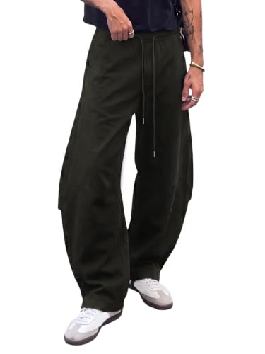 Opomelo Men's Wide Leg Pants Cotton Baggy Fit Pants with Pockets Dark Grey at Amazon