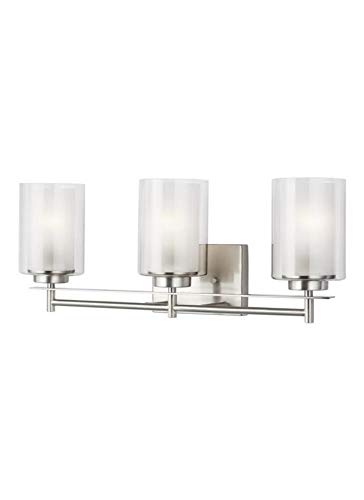 GENERATION LIGHTING 4437303EN3-962 ELMWOOD PARK VANITY, 3-LIGHT 28.5 TOTAL WATTS, BRUSHED NICKEL, CETL LISTED, SAFETY RATED FOR WET LOCATIONS – VANITY FIXTURE, ALUMINUM CONSTRUCTION
