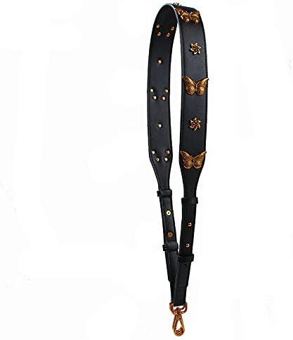 Fashion Vintage Butterfly Women Messenger Bag Strap Pu Leather Handbag Belts Replacement Shoulder Bag Straps Parts (Black)