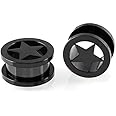 Pair of Star Tunnels Plugs Stainless Steel Screw Tunnels Ear Expander Stretcher Piercing Gauges With O-Ring Fashion Punk Black Minimalist Lucky Body Jewelry Gifts for Women Men