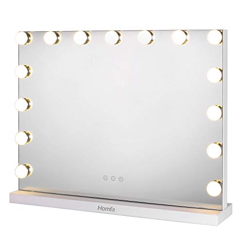 Homfa Vanity Mirror with LED Lights Makeup Mirror Hollywood Cosmetic Mirror 3 Dimmable Lights for Makeup Dressing Table White 58×45.5cm