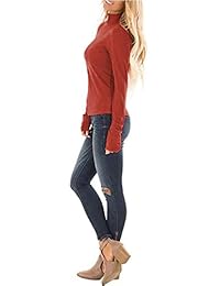 AKEWEI - Camiseta de cuello alto para mujer, manga larga, tallas S-3XL