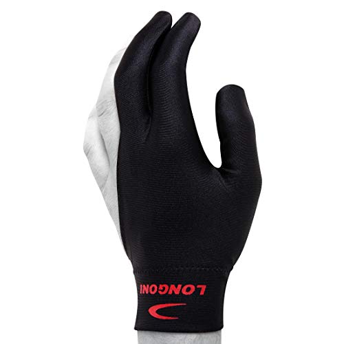 Longoni Billiard Pool CUE Glove - for Left Hand - Black (One Size fits All)