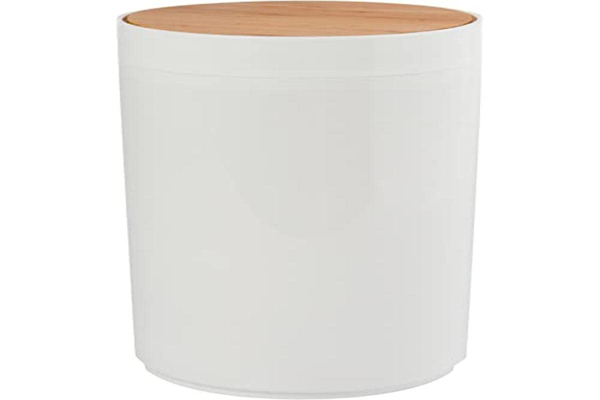 MSV bathroom series "OSLO" design cosmetic bucket bathroom bin trash, 18 x 26.3 cm, Size:5 L, white with wood top