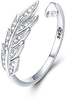 FOREVER QUEEN 925 Sterling Silver Feather Ring for Women Adjustable Ring Plumage Ring for Girl Open Finger Leaf Ring Gift