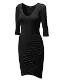 CTC Womens Deep V Neck 3/4 Sleeve Tulip Bodycon Dress M BLACK