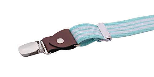 ORSKY Mens' Bow Tie and Suspenders Adjustable Elastic 47 Inches Teal White Stripe