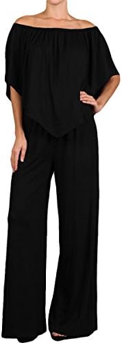 HEYHUN Women's Solid Convertible Off Shoulder Boho Wide Leg Palazzo Maxi Jumpsuit