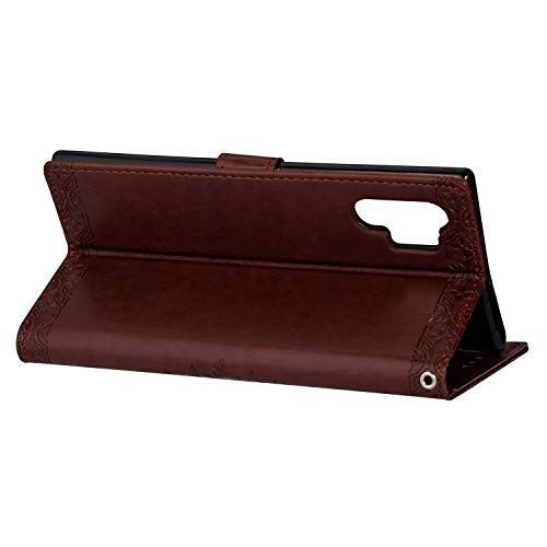 DAMONDY for Galaxy Note 10 Plus Case,Embossed Totem Flowers Stand Wallet Purse Card ID Holders Design Flip Cover TPU Soft Bumper PU Leather Magnetic for Samsung Galaxy Note 10 Plus-Brown - Thumbnail 2