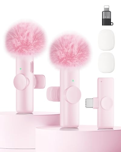 Wireless Microphone for iPhone iPad and Android Phone, 2 Pack Wireless Lavalier Lapel Mic with Noise Reduction, Plug and Play Mini Microphone for Video Recording Interview YouTube TikTok Vlog (Pink) at Amazon